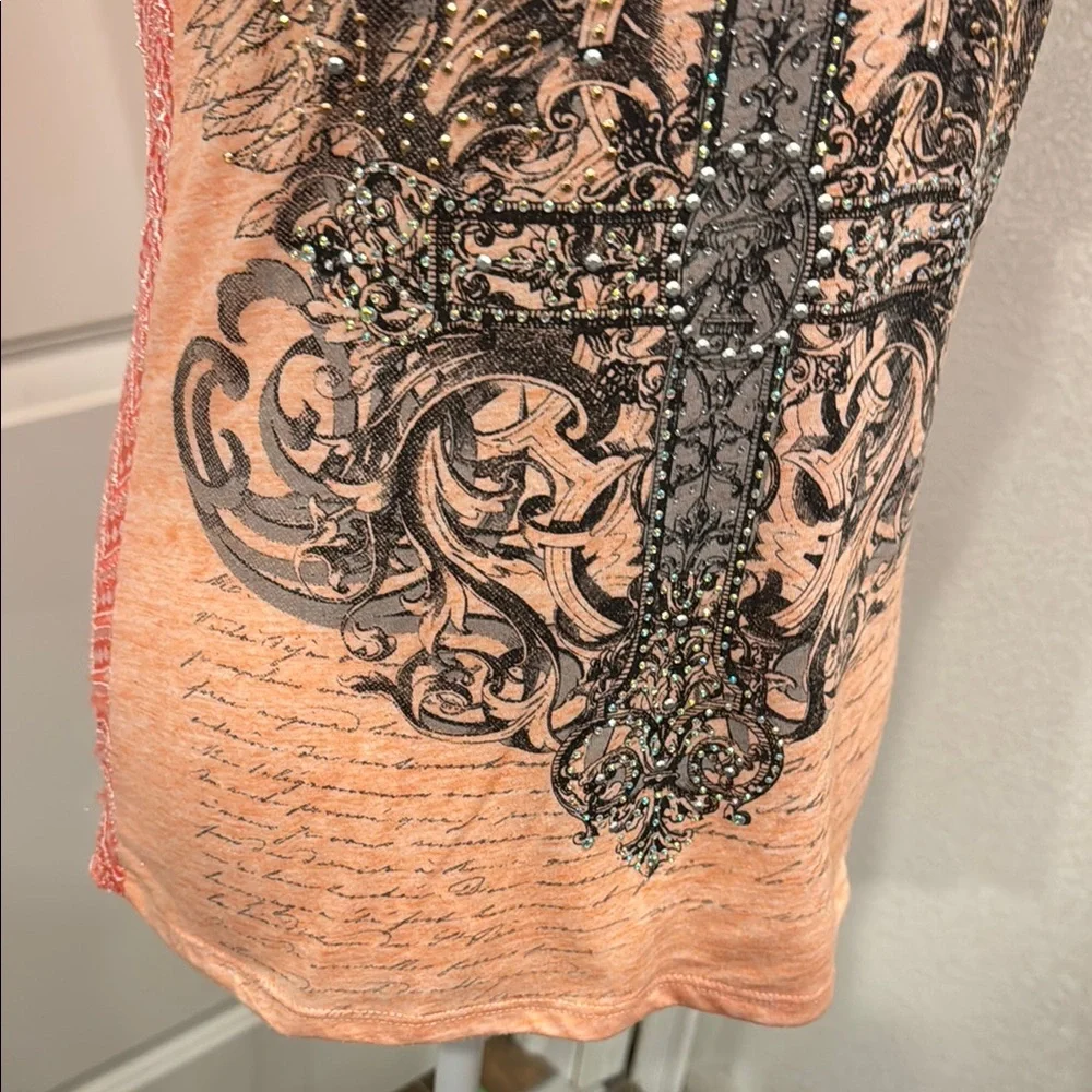 Angels & Diamonds Orange Fitted Graphic Short Sleeve Tee - Picture 5 of 7